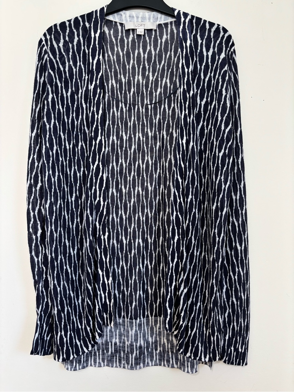 Ann Taylor Loft Abstract Ramie Slouchy Office Causal Open Front Sweater Cardigan